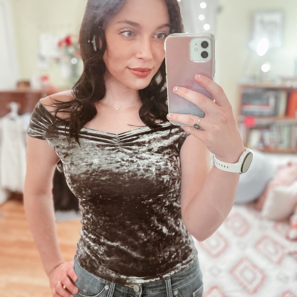 Green Velvet American Eagle Top